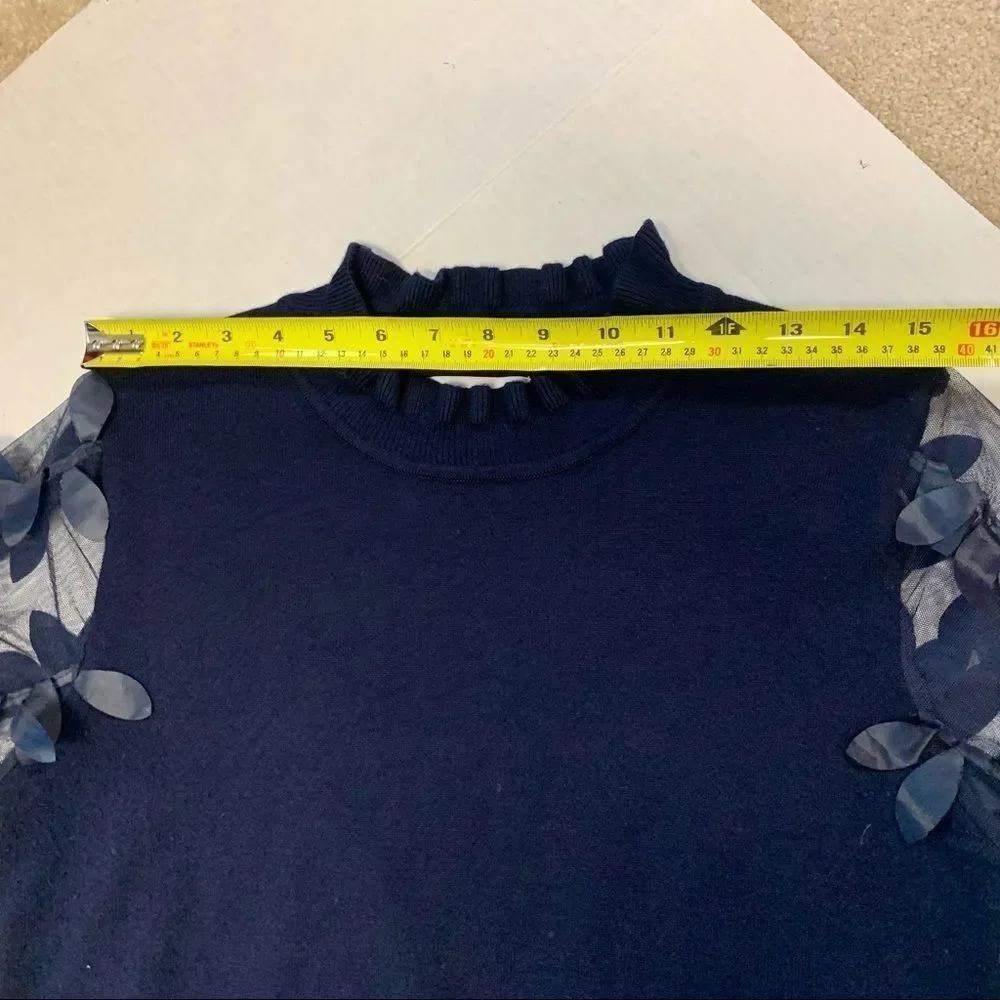 WILD Flower navy Leaf Mesh Sleeves Jumper Sz XS - Picture 10 of 12